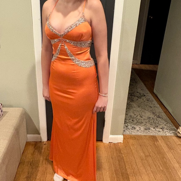 Vintage Sean Couture Y2K Orange/Peach Beaded Prom Dress - Picture 4 of 4